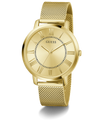 Gold watch with mesh band on a white background