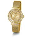 Gold watch with diamond-studded face on a white background