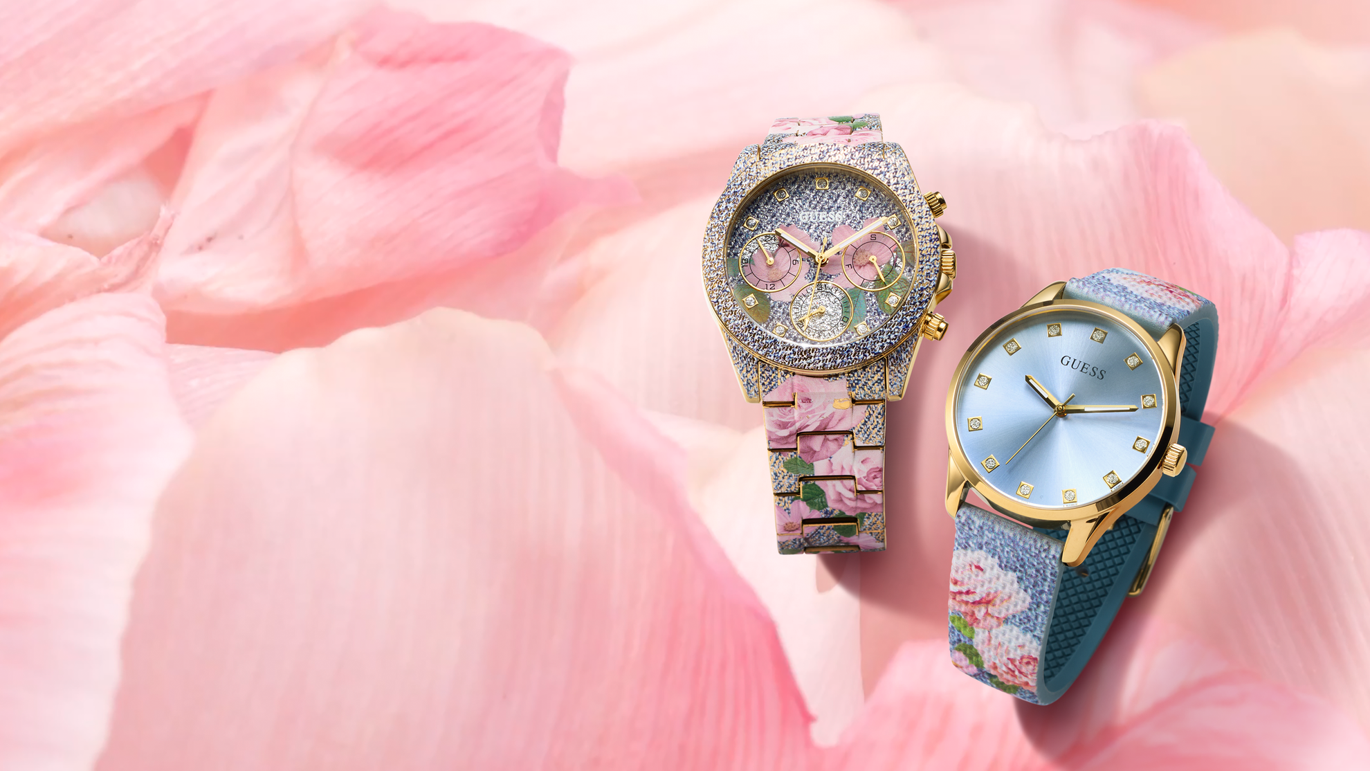 two floral GUESS watches
