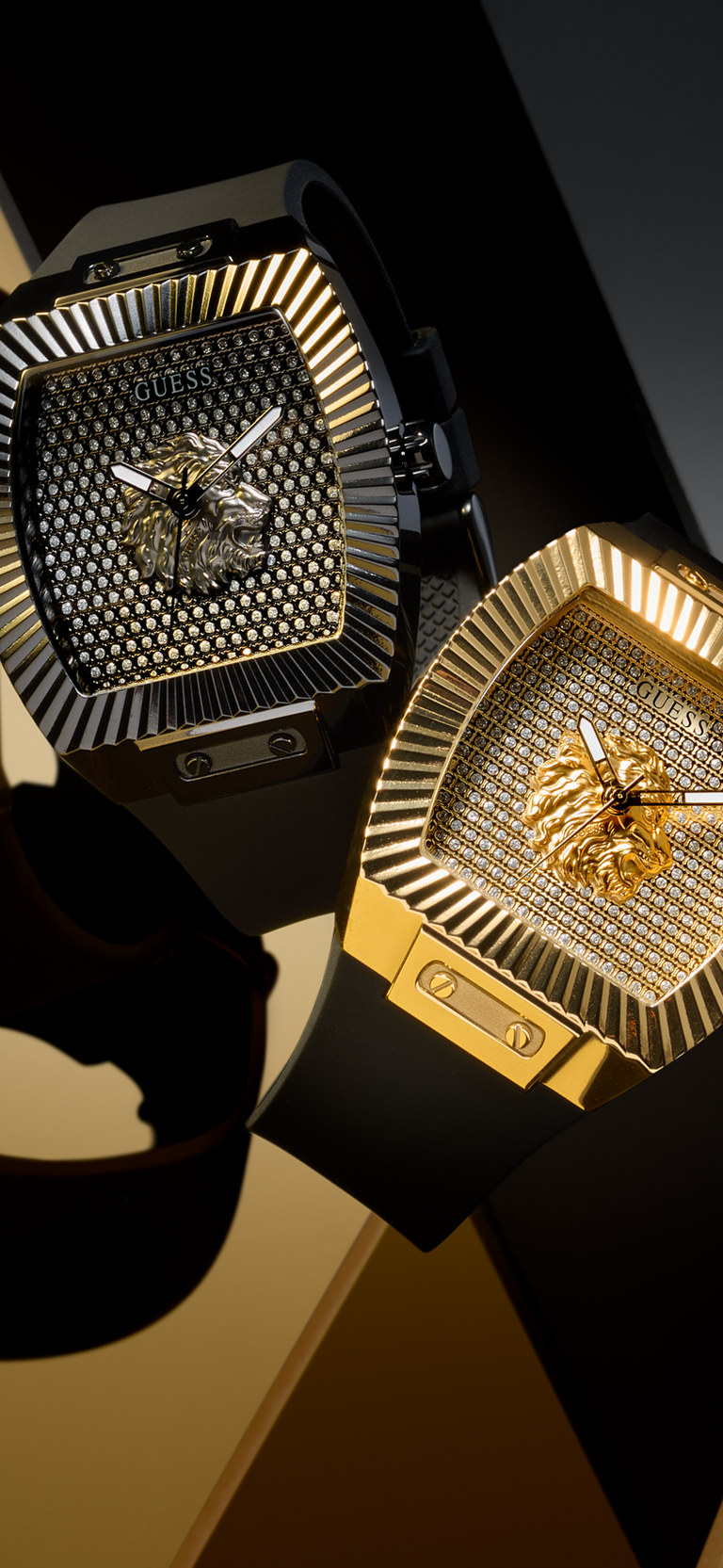 mens gold and black watches with lions head logo