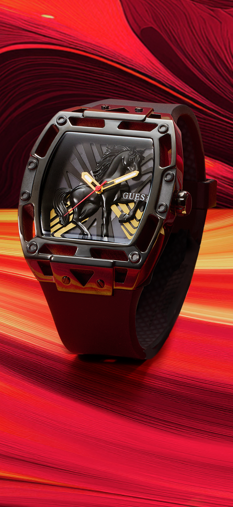 Mens black lunar new year GUESS Watch