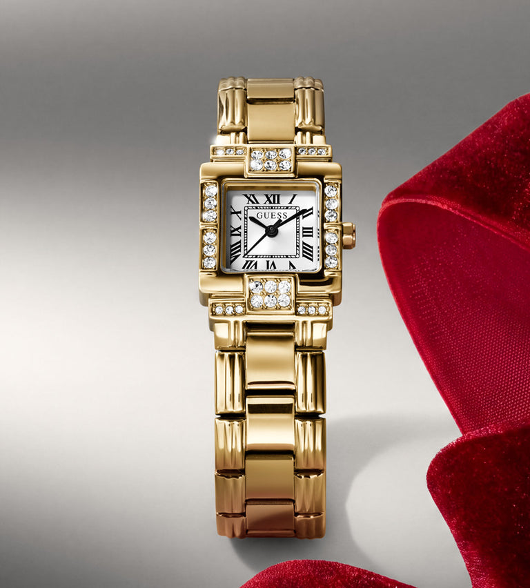 womans gold watch with square case