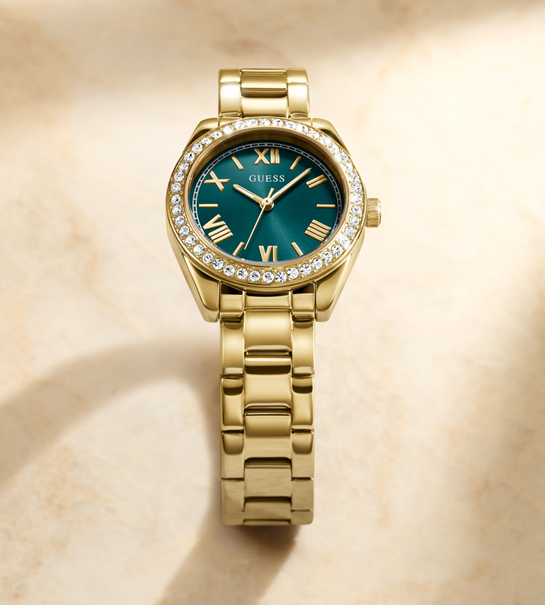 womens gold watch with green dial