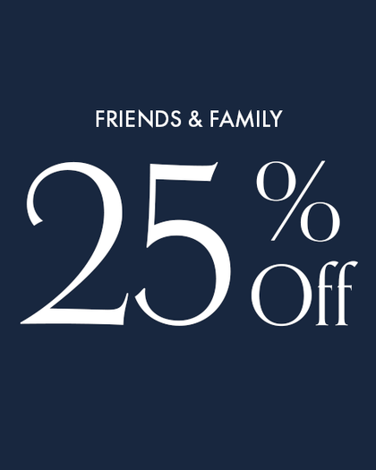 Promotional text '25% Off Friends & Family' on a dark blue background