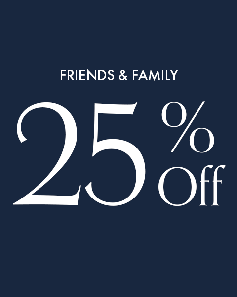Promotional text '25% Off Friends & Family' on a dark blue background