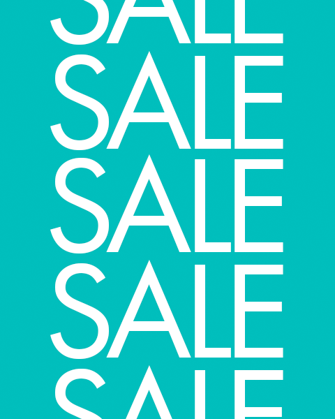 A repeating 'SALE' text graphic in large white sans-serif letters on a bright turquoise background.