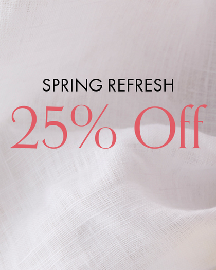Promotional text 'Spring Refresh 25% Off' on a white fabric background