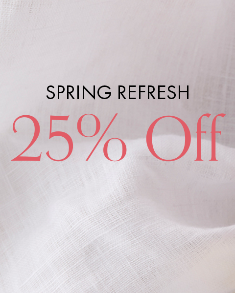 Promotional text 'Spring Refresh 25% Off' on a white fabric background