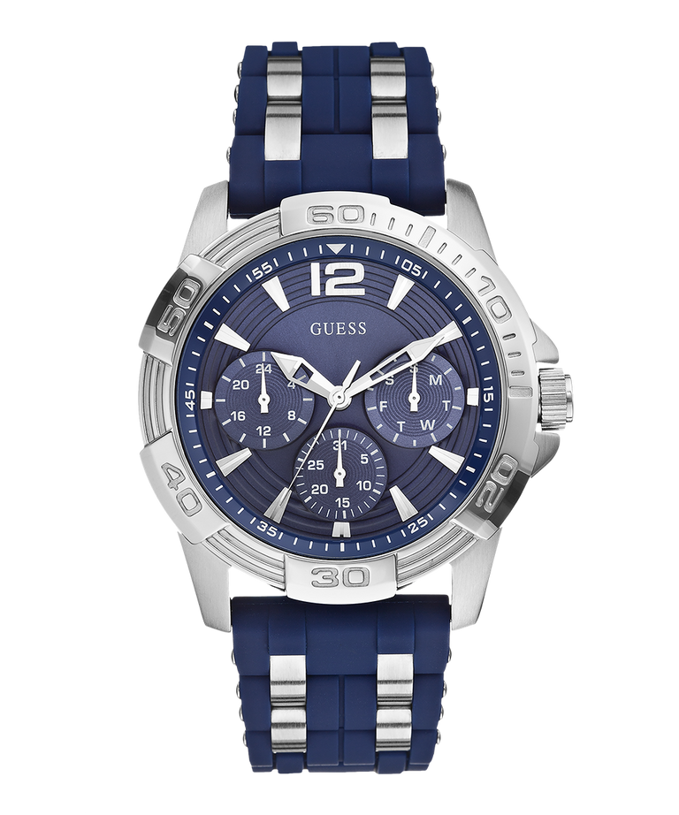 GUESS Mens Blue Silver Tone Analog Watch