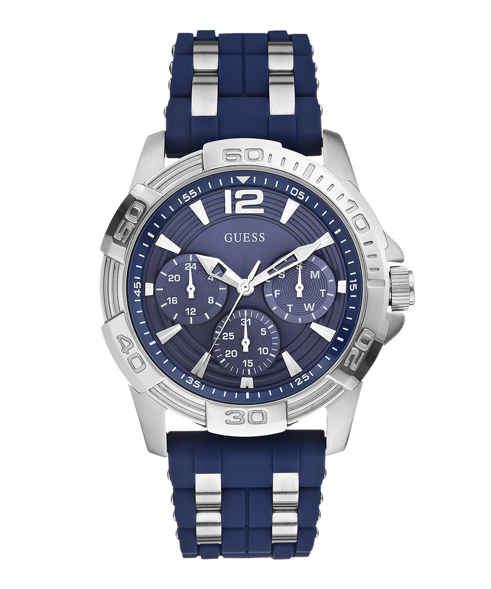 GUESS Mens Blue Silver Tone Analog Watch