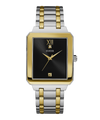 Two-tone watch with black face and gold accents on a white background