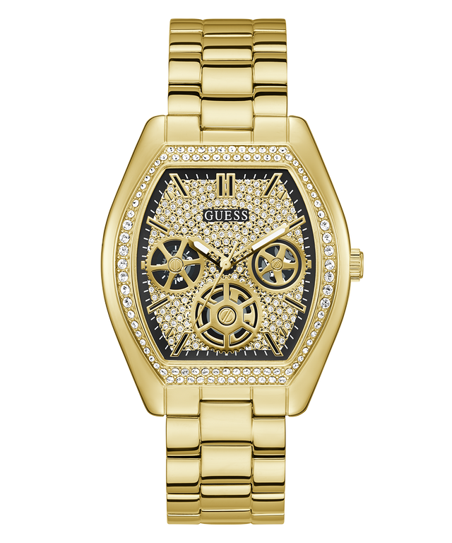 Gold watch with intricate design on a white background