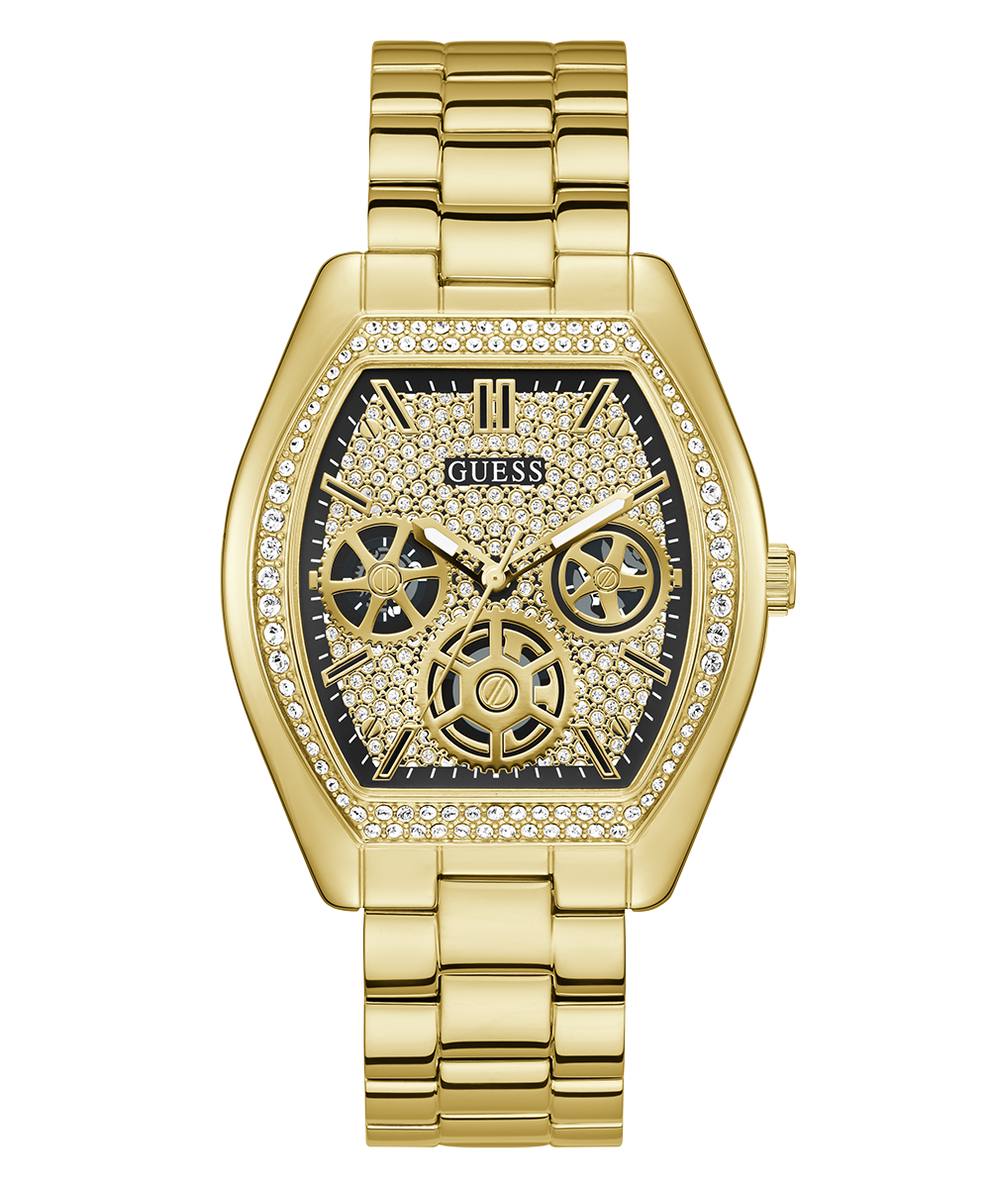 Gold watch with intricate design on a white background