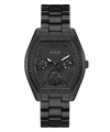 Black Guess watch with detailed face on a white background