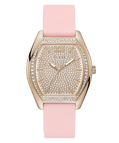 GUESS Ladies Pink Rose Gold Tone Analog Watch