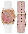 Two watches with white and pink leather straps on a white background