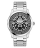 Silver watch with lion emblem on a white background