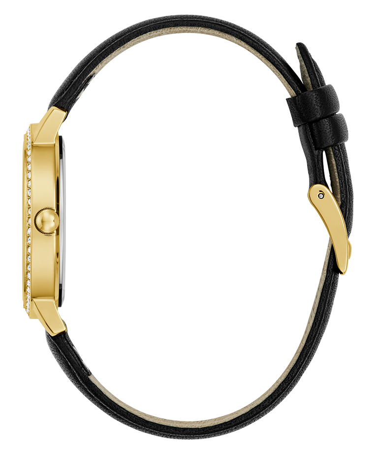 GUESS Ladies Black Gold Tone Analog Watch