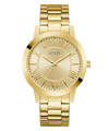 Gold watch with Guess logo on a white background