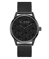 Black watch with mesh band on a white background