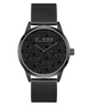 Black watch with mesh band on a white background