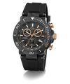 Gc One 20th Anniversary Limited Edition chronograph watch featuring a black carbon fiber bezel, a black dial with rose gold accents, and a black textured rubber strap, shown on a white background with a soft shadow.