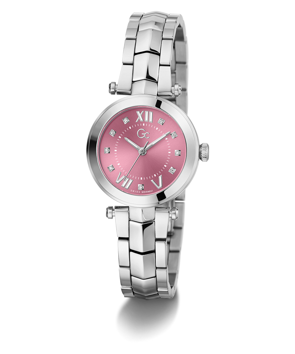 Gc Illusion Small Size Metal watch with a pink face on a white background