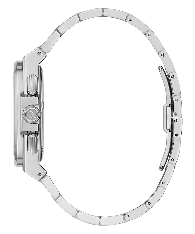 Silver watch case on a white background