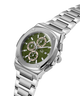 Gc Coussin Shape Chrono Metal Silver watch with a green dial on a white background lifestyle