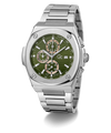 Gc Coussin Shape Chrono Metal Silver watch with a green dial on a white background