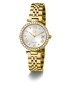 Gc Flair Crystal Mid Size Metal Gold watch with diamond-studded face on a white background