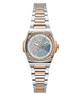 Gc Coussin Shape Mini Small Size Metal watch with a two-tone rose gold and silver bracelet on a white background