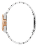 Close-up of a Gc Coussin Shape Mini Small Size Metal watch with a silver metal band on a white background