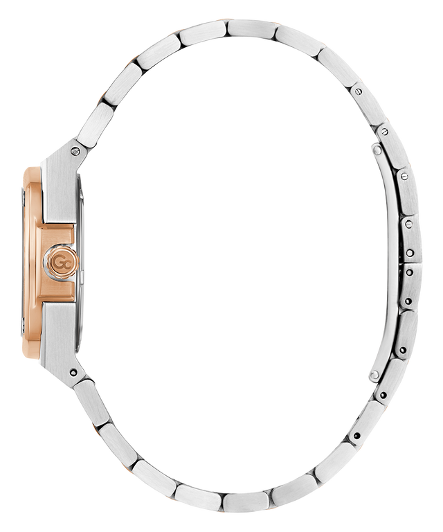 Gc Coussin Shape Mini Small Size Metal watch with a silver metal band on a white background