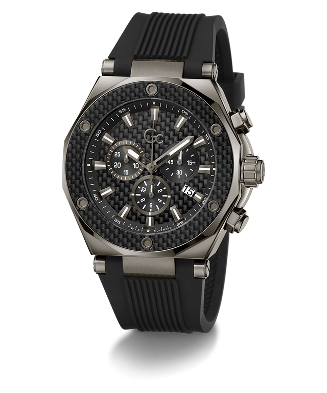 Gc Legacy Chrono Silicone Black watch with detailed face on a white background