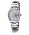 Gc Coussin Sleek Lady Mid Size Metal Silver watch with colorful gemstones on a white background