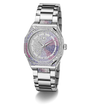 Gc Coussin Sleek Lady Mid Size Metal Silver watch with colorful gemstones on a white background