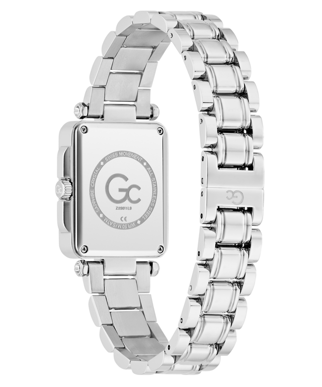 Silver Gc Plaza Mid Size Metal with a metal bracelet on a white background