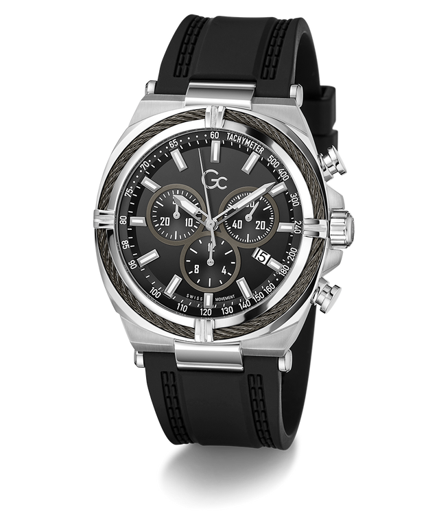 Gc IronClass Chrono Silicone watch with black strap and detailed face on a white background