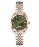 Gc Flair Coussin Lady Mid Size Metal Two-tone watch with green dial and rose gold accents on a white background