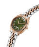 Gc Flair Coussin Lady Mid Size Metal watch with green dial and rose gold case on a white background lifestyle