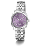 Silver Gc Flair Coussin Lady Mid Size Metal watch with a purple face on a white background