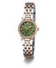 Gc Gleam Mini Small Size Metal Two-tone watch with a green face on a white background