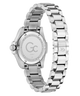 Caseback of Gc Bolt Lady Mini Small Size Metal Silver watch with a detailed face on a white background