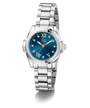 Gc Bolt Lady Mini Small Size Metal Silver watch with a blue dial on a white background