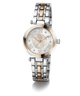 Two-tone Gc TopChic Mid Size Metal watch with silver and rose gold band on a white background