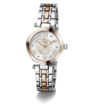 Two-tone Gc TopChic Mid Size Metal watch with silver and rose gold band on a white background