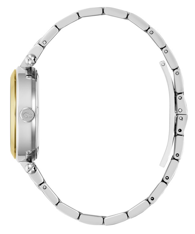 Close-up of a silver Gc TopChic Mid Size Metal watch band on a white background