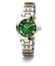 Two-tone Gc TopChic Mid Size Metal watch with green face and gold accents on a white background
