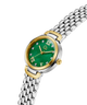 Gc Allure Mid Size Metal Watch with green face and silver and gold band on white background lifestyle